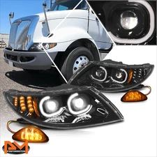 For 02-16 International 4300 4400 Full LED C-Shape DRL Projector Headlight Black