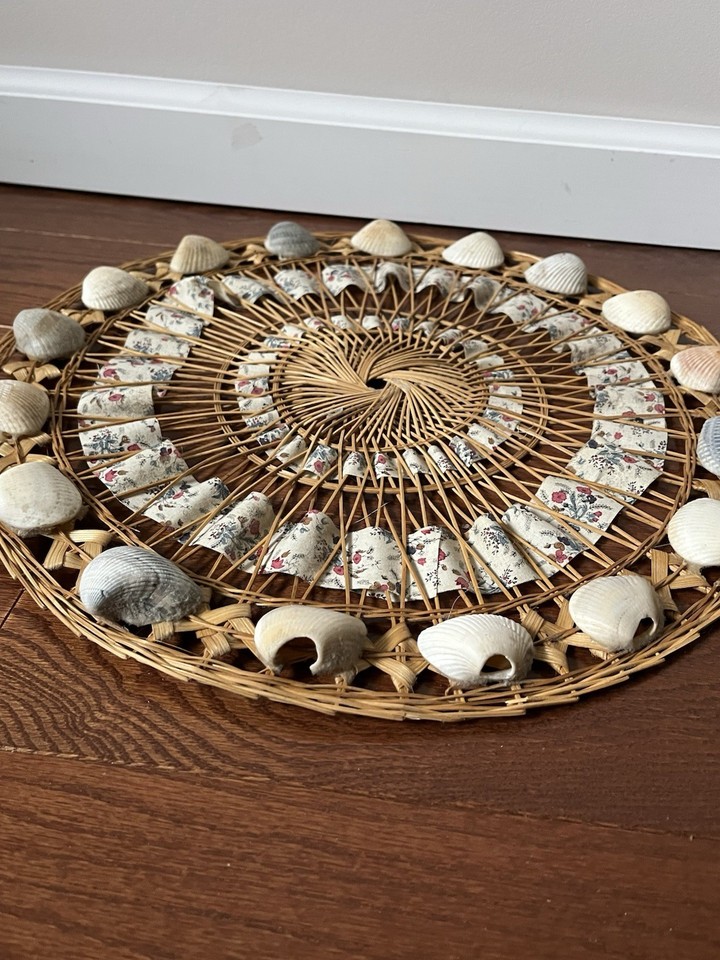 Vintage Handmade Rattan, Shell And Fabric Wall Art | eBay