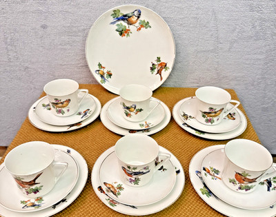 Union K Tschechoslowakei Vögel Ornithologie 19 teiliges Teeservice Art Deco Porzellan 20er