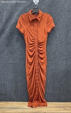 FashionNova Women's Chocolate Silky Slinky Maxi Dress Ruched Collared NWT Sz S