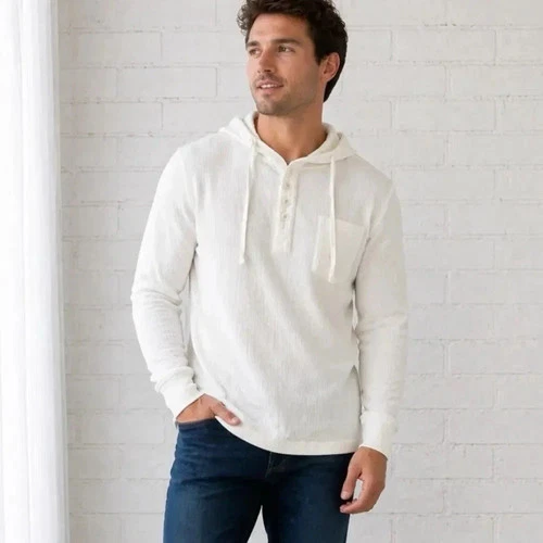 Kenneth Cole White Waffle Knit Hoodie NWT Henley Pullover MSRP 79.00 NIP - product listing photo