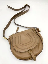 Authentic Chloe Marcie Shoulder Bag Brown Camel Leather Calfskin Shoulder Strap