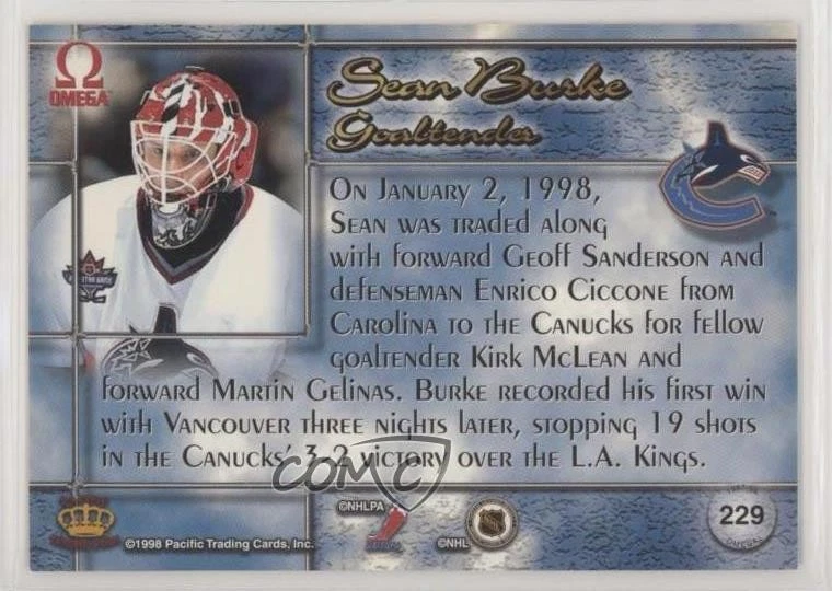 1997-98 Pacific Omega Gold Sean Burke #229 - Image 2 of 2