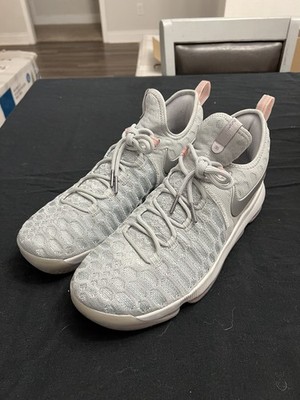 Nike KD 10 Pre-Heat Light Gray Pink Mesh Low Top Lace Up Basketball Sneakers  