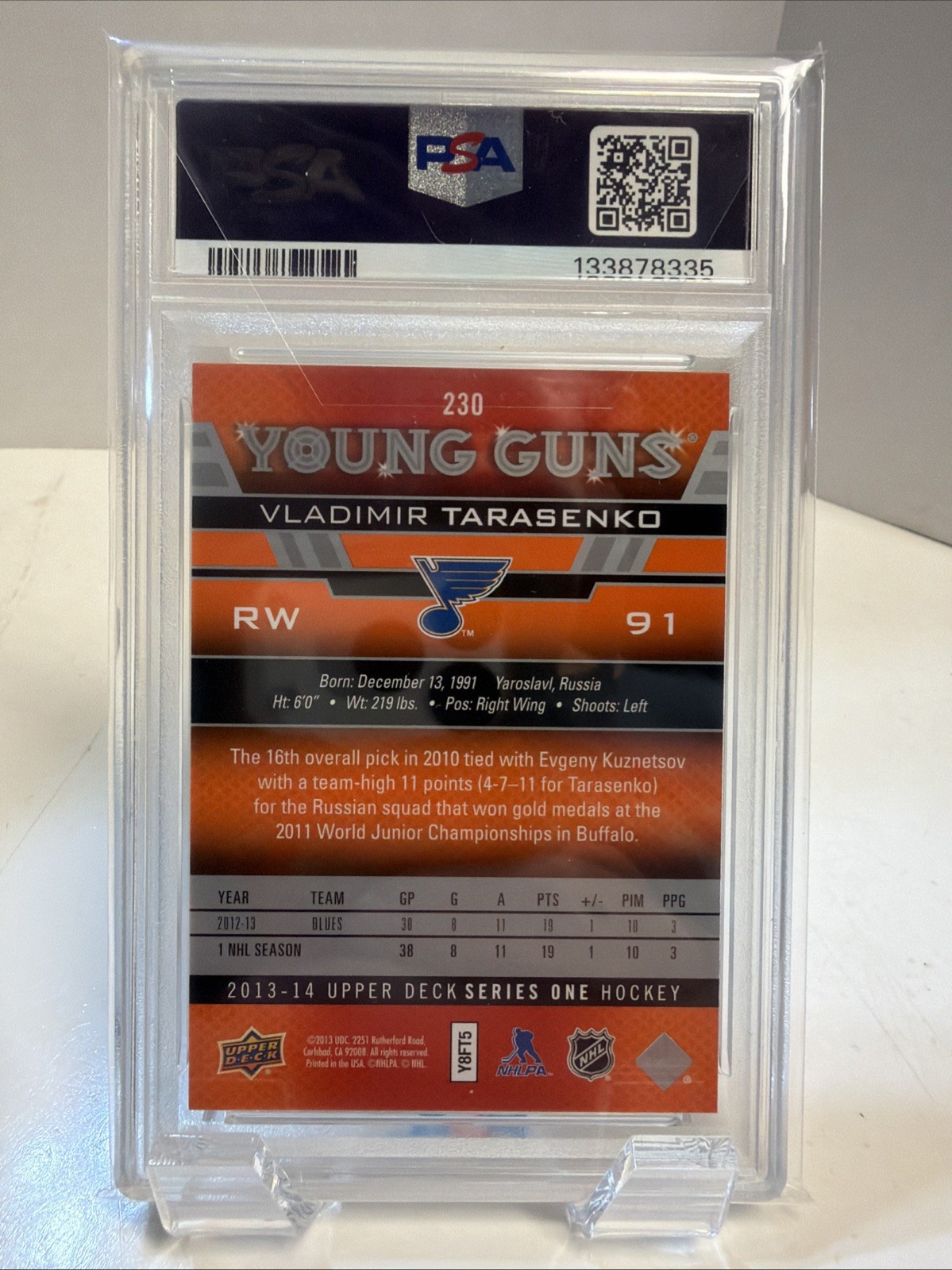 2013 Upper Deck  Vladimir Tarasenko PSA 9 Young Guns RC #230 STL Blues view 2