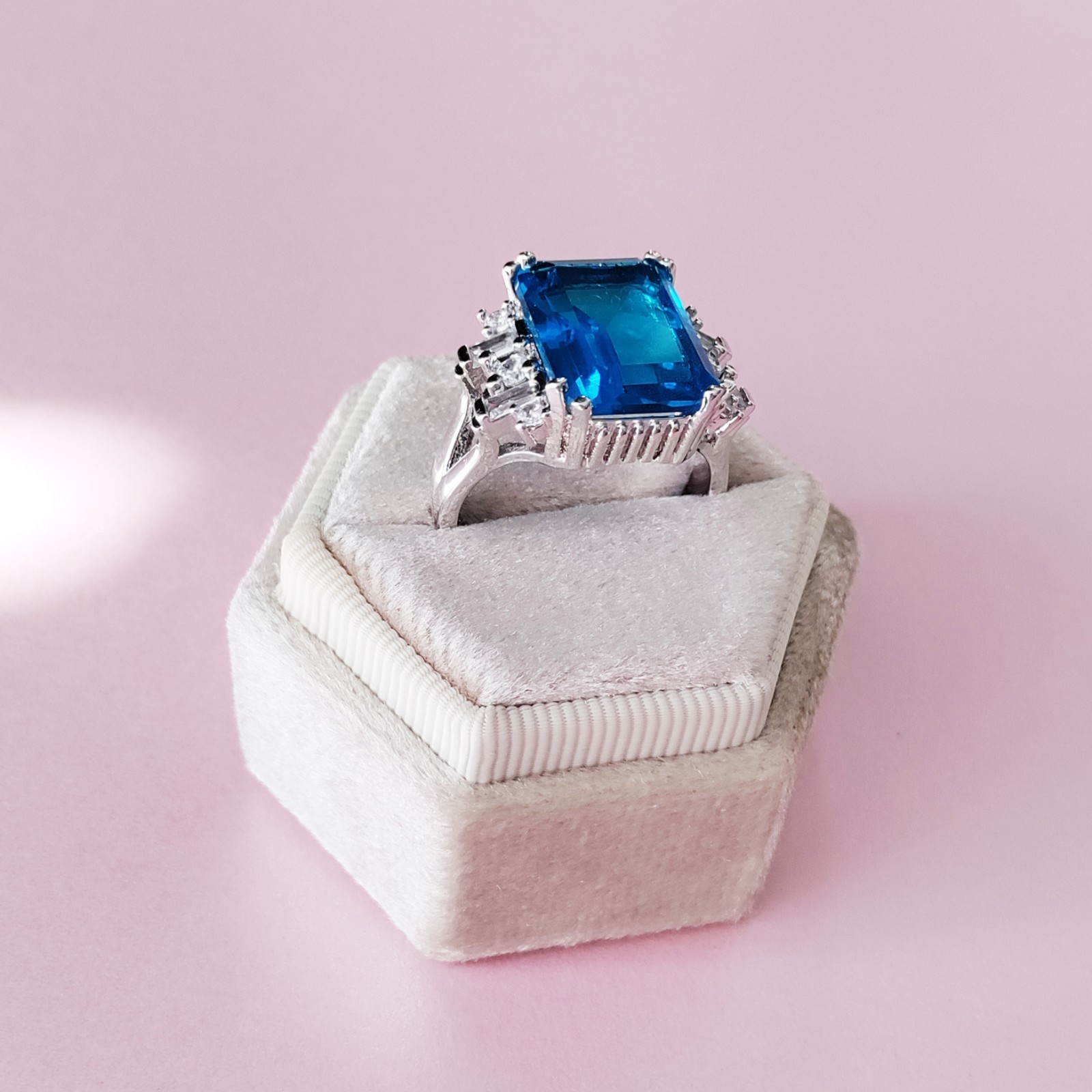 Blue Gemstone Statement Ring Size 9 - image 1