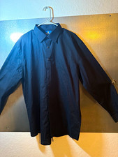 124 Stafford Men  s Fitted Black Broadcloth Dress Shirt 18 36/37 Long Sleeve