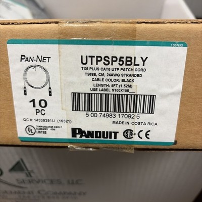 Box of 10 Panduit UTPSP5BUY Cat6 24 AWG UTP TX6 Plus Copper Patch Cord 6 