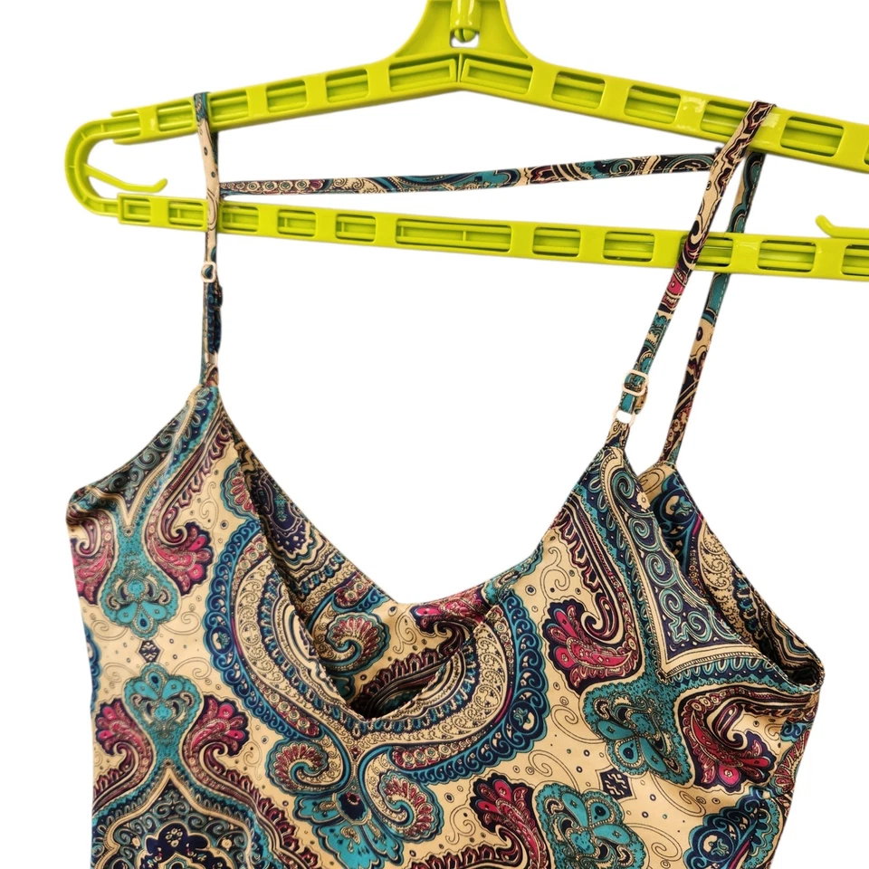 Maxi Vestido Sin Mangas Slinky Talla Pequeña Para Mujer Sedoso Paisley Gitano Bohemio Festival Foto 4 de 4