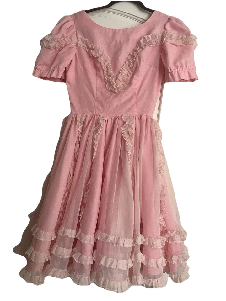 Vestido de fiesta de desfile rosa de colección para niñas cosido a mano con volantes de gasa necesita una puntada Foto 2 de 4