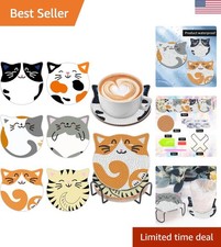 Durable Acrylic Cat Diamond Art Coaster Set of 6 Fun Home DIY Project