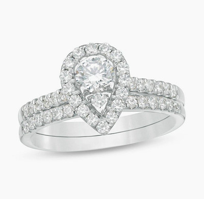 Zales Pear-Shaped Diamond Halo Engagement/Wedding Ring Set 10K White Gold 3.5