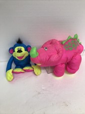 Lot Of 2 Fisher Price 1994 Puffalump Monkey  Dino Triceratops Plush Vtg- Tested