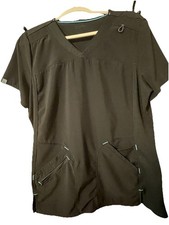 Scrubstar Women's Large Performance Black Turquoise Scrub Top V-Neck