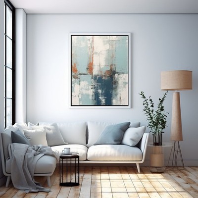 Hand Painted on Oil Painting Abstract Wall Art Home Decor Simple Blue Gray