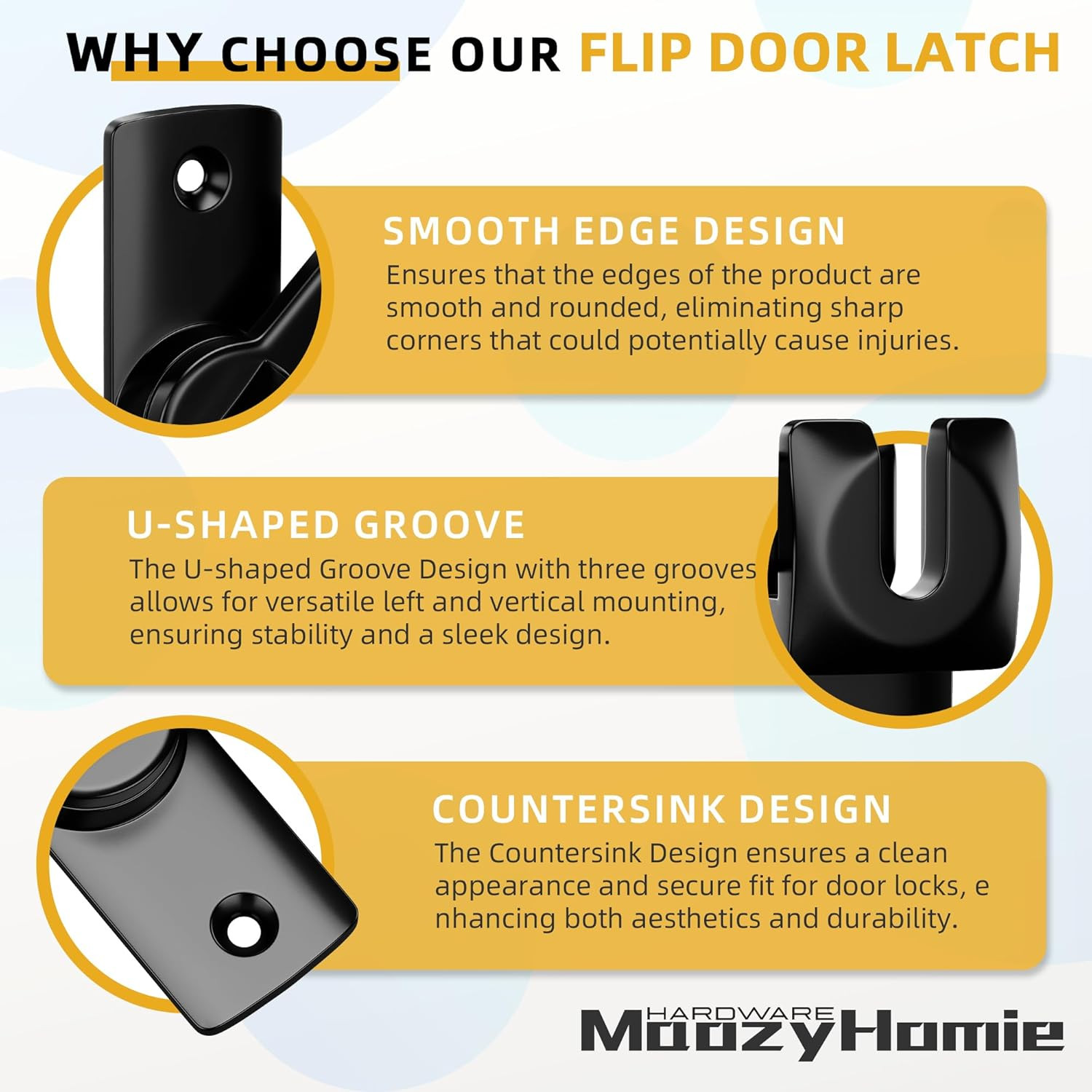 Flip Door Latch 90/180° Adjustable Barn Gate Lock Black Aluminum Hardware