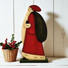 VTG Folk Art Wood Handpainted Old World Christmas Santa Claus Stand Figure 14.5"