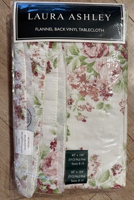 Laura Ashley Joyce Pale Pink 60  × 104  Floral Flannel-Back Vinyl Tablecloth NIP