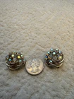 Vintage Signed BSK Earrings Clip On Rhinestones Silver Tone Costume Jewelry 💛