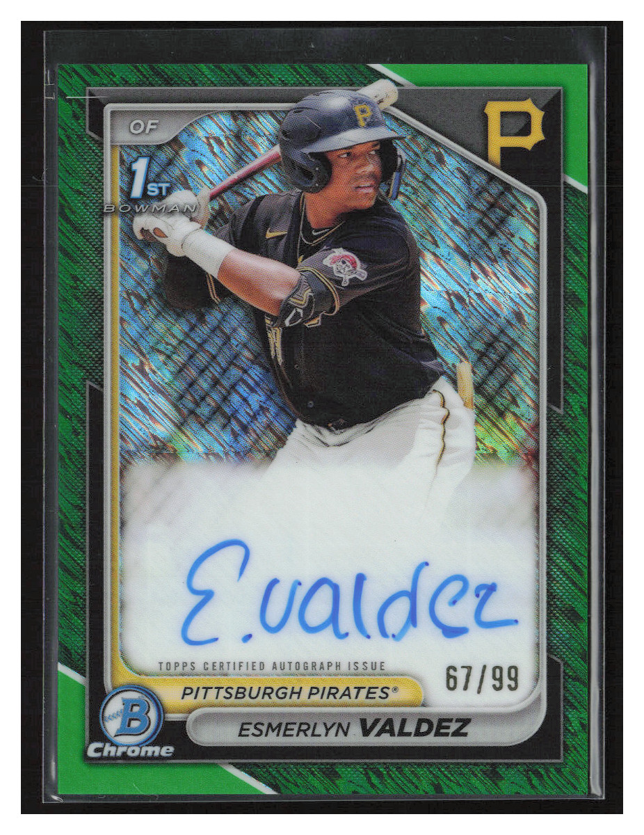 2024 Bowman Chrome 1st Auto RC Esmerlyn Valdez Green Shimmer 67/99 Pirates