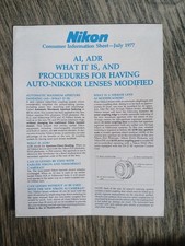 NIKON CONSUMER INFORMATION SHEET JULY 1977 NIKKOR LENS Brochure