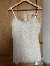 Zara Fluffy Ruffle Feathery Strapy White Dress M