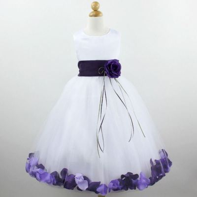 WHITE PURPLE Flower Girl Dress Petals Dance Birthday Formal Gown Wedding Party