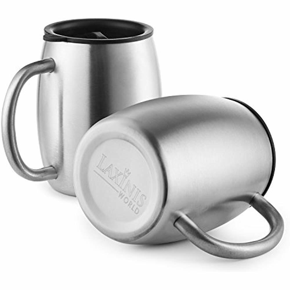 Stainless Steel Coffee Mugs Spill Resistant Lids, 14 Oz Double Walled