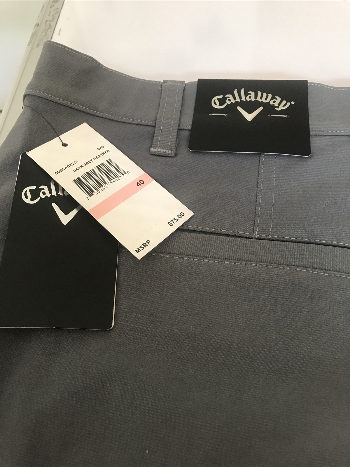 Men's Callaway Golf Shorts 40 Flat Front RN 37763, Gray, NEW With Tag