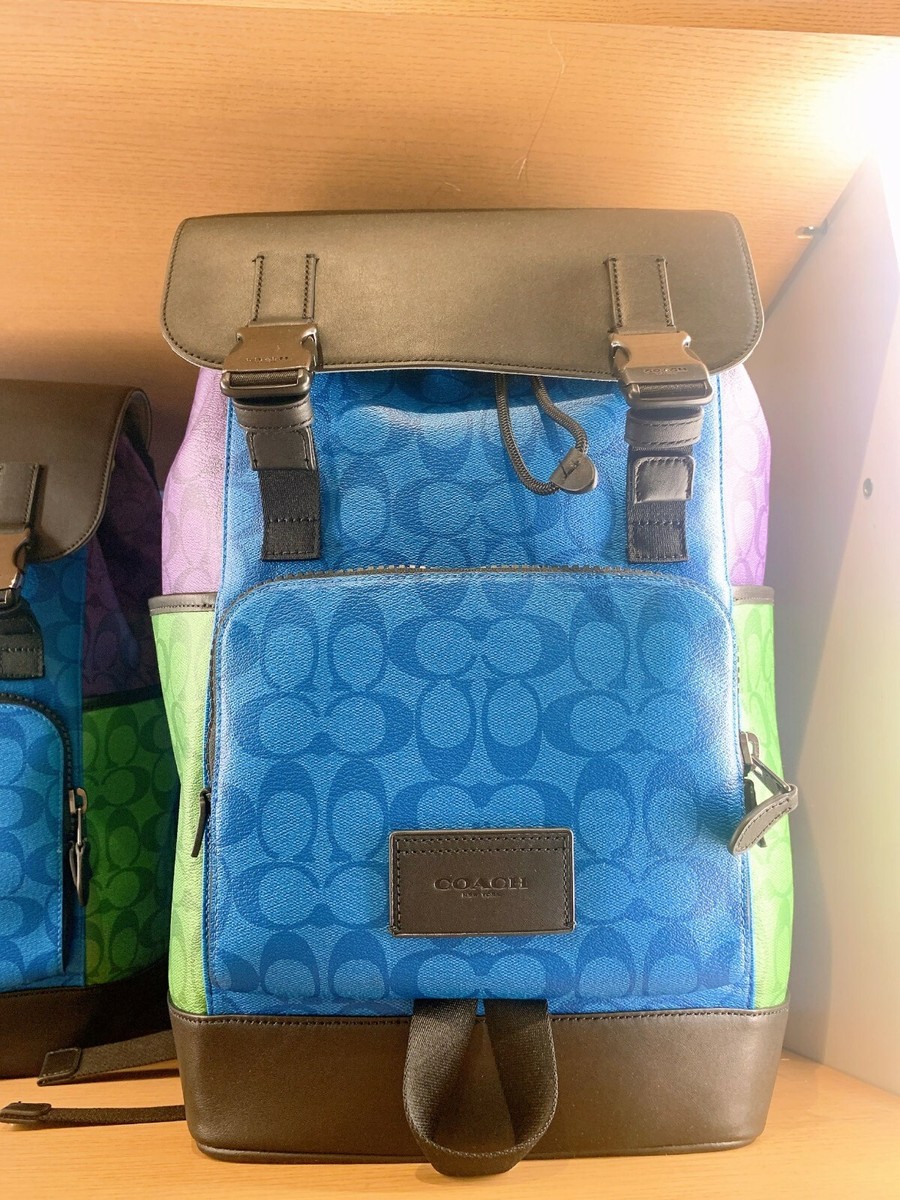 NWT Coach Men's Track Backpack In Blocked Signature Canvas