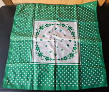 CIRCULAR FLORAL DESIGN PATTERN. GREEN, WHITE POLKA DOTS SQUARE SCARF. RAYON 