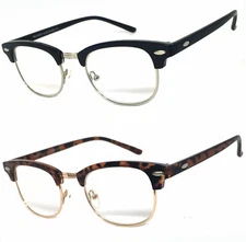 1 or 2 Pairs Small Browline Horned Rim  Full Lens Reading Glasses Clear Lens
