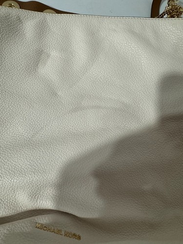 Michael Kors Brooklyn Large Shoulder Bag White Pebble Grain Leather - Picture 21 of 23