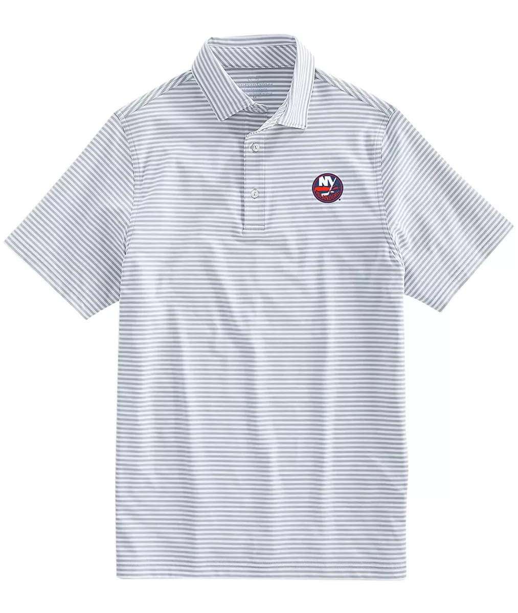 Vineyard Vines Mens New York Islanders Winstead Stripe Polo Shirt Large Granite