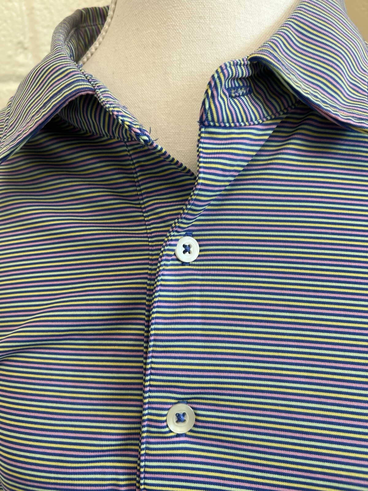 Donald Ross Multi Stripe SS Polo Golf Shirt Mens M Hackberry Creek Country Club