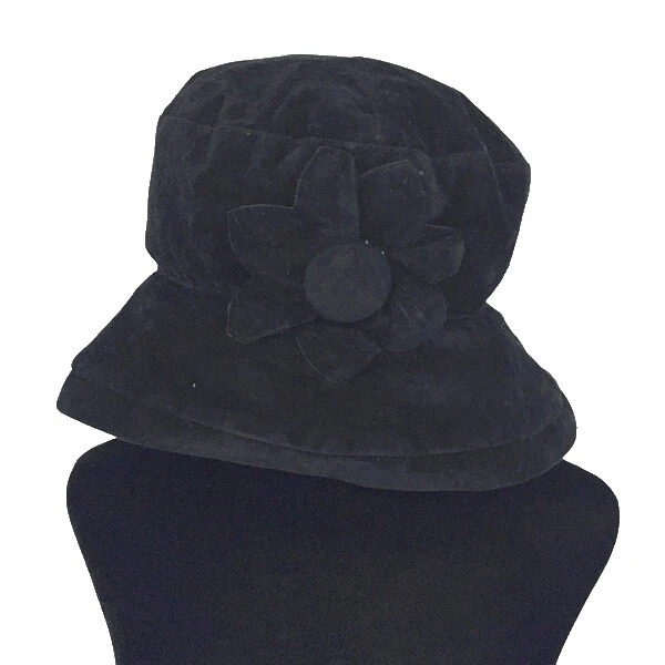 Cotton Blend Cloche Black Hats for Women