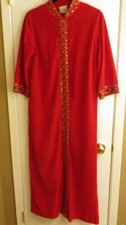 Vintage Loungees 70s Housecoat Caftan Duster Robe Red Full Zipper Womens Sz 12