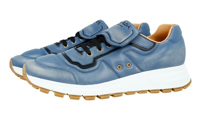 LUX. PRADA PRAX 01 SNEAKERS SHOES 4E3389 BLUE LEATHER NEW US