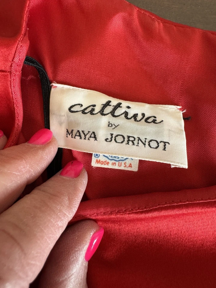 Cattiva by Maya Jornot 复古鸡尾酒礼服红色和黑色不对称蝴蝶结 6 码 — 第 2/4 张图片