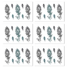 6-Sheets Romantic Feather Tattoo Feather Temporary Feather Black Blue Tattoos