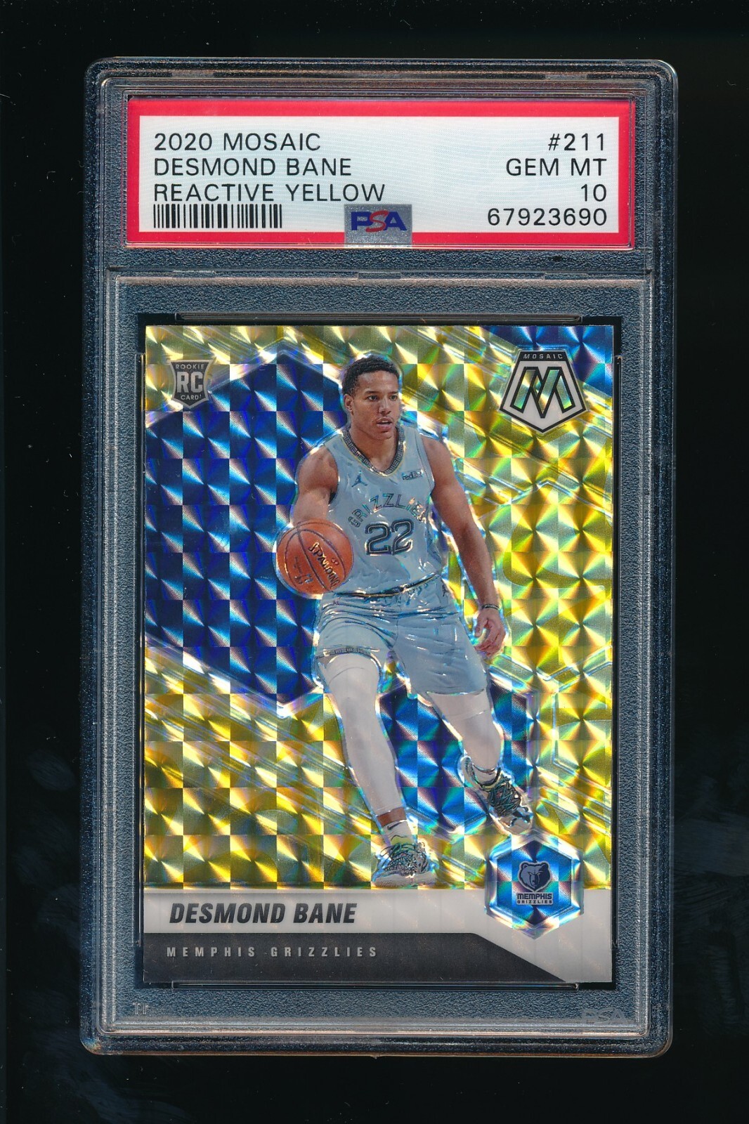 2020 Mosaic Reactive Yellow #211 Desmond Bane PSA 10 GEM MINT RC