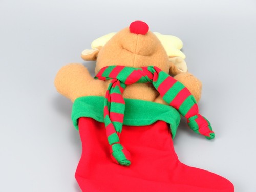Vintage Weihnachtsstrumpf Rentier Plüsch rot braun Schal Filz Stofftier - Bild 8 von 12