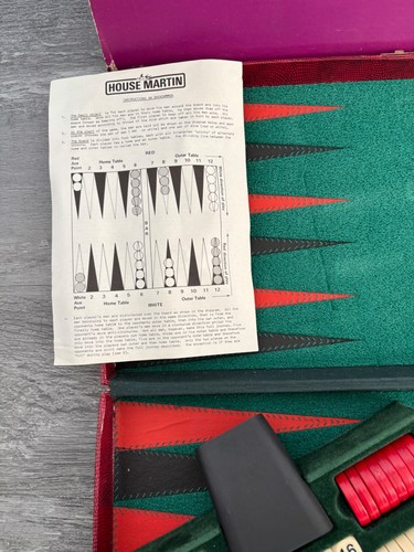 Vintage Backgammon von House Martin Schonhülle und Klappkoffer Brett komplett - Bild 2 von 10