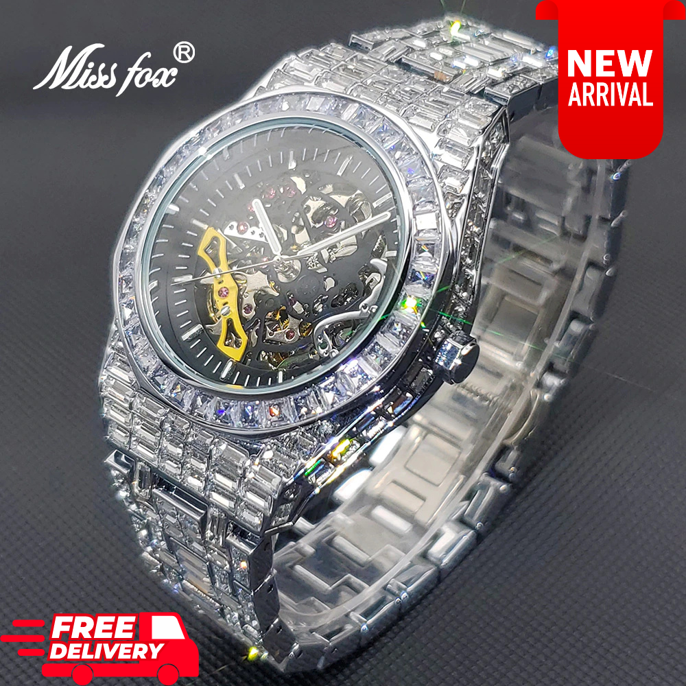 MISSFOX Ice Out Square Watch For Men