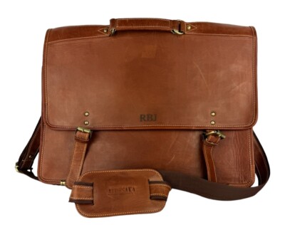 Handmade Brown Leather Large Shoulder Laptop Briefcase - Messenger Bag -Aldesaka