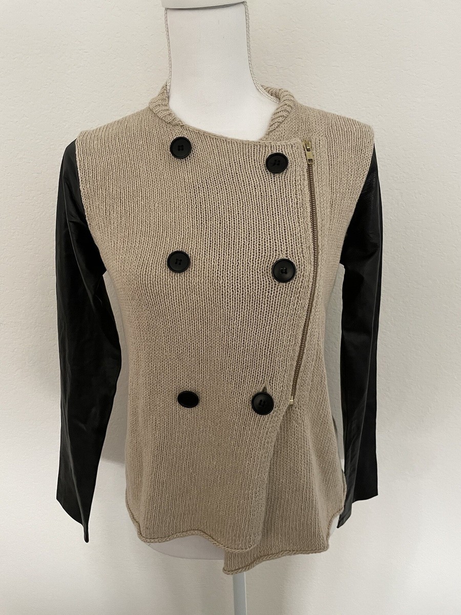 malene birger black tan zip up knit oline jacket sz small s