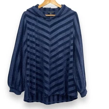 Lane Bryant Fuzzy Hoodie Chevron Sweater Size 14 Navy Blue Shimmer Knit Pullover