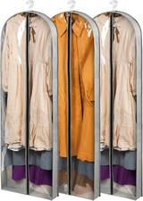 3 Pack 60"Long Garment Bag Hanging Clothes Storage Clear Moth Proof Suits Covers