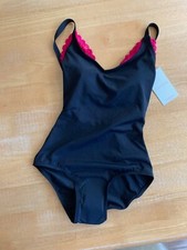Capezio Encore Leotard, Size XS, Black with Pink Lace, Built In Bra