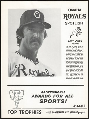 1975 Top Trophies OMAHA ROYALS (American Assoc) -GARY LANCE